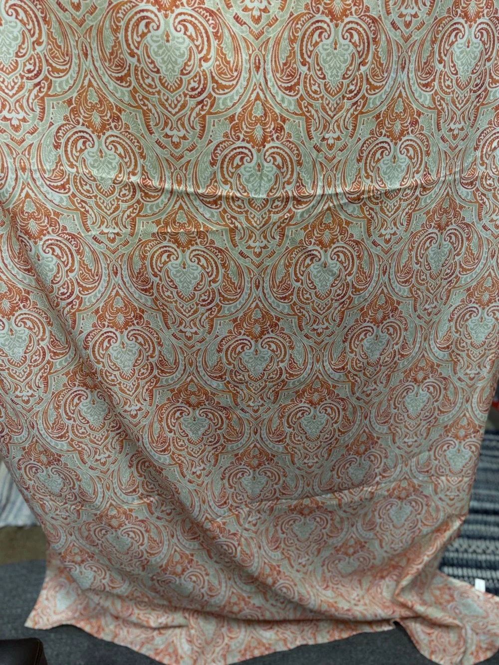 Cynthia Rowley Orange and Cream Printed Fabric Table Cloth Boho Paisley
